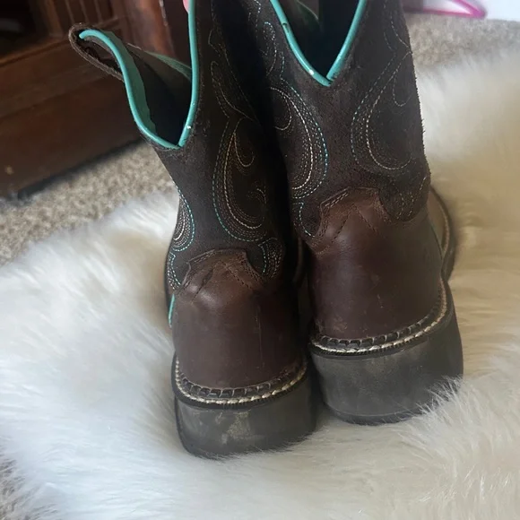 Ariat Brown and Teal Western Boots Fat Baby - Picture 3 of 5